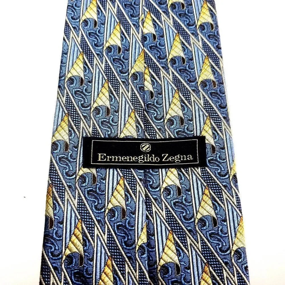 Ermenegildo Zegna Silk Tie‎ Woven Yellow Blue